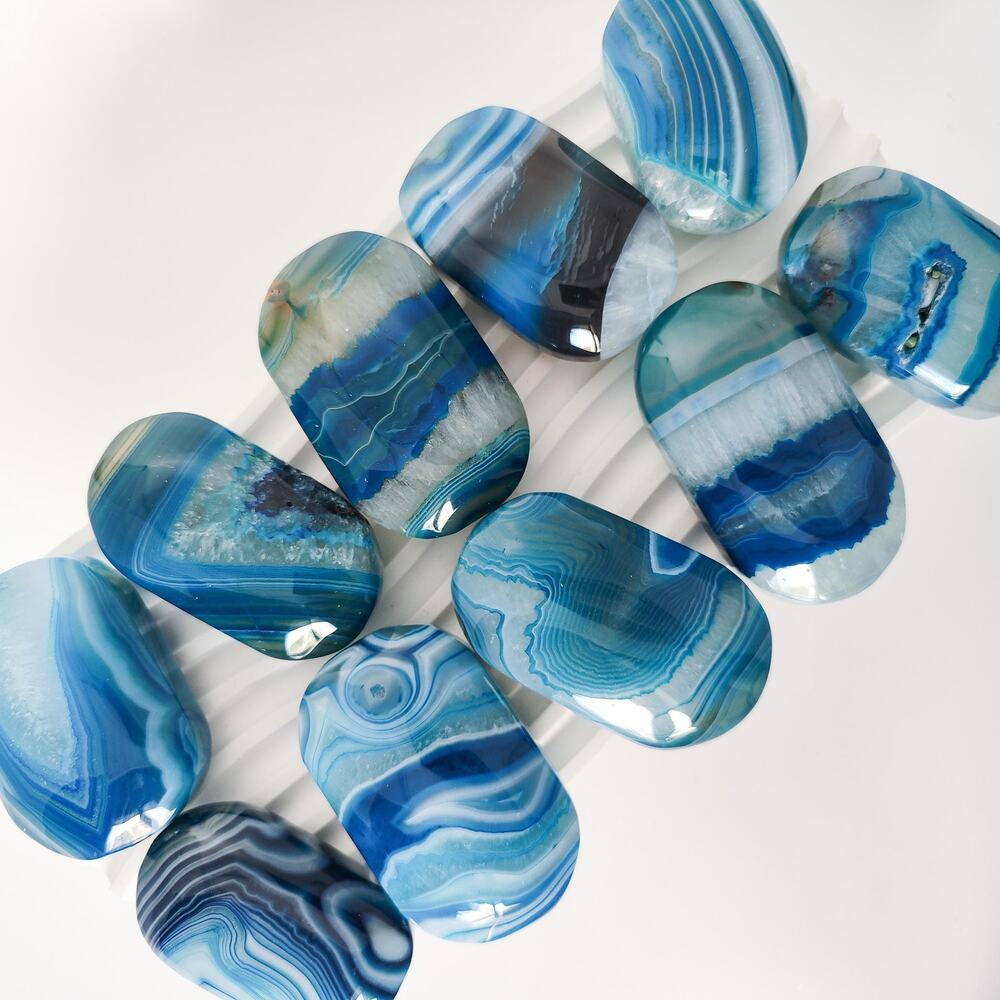 Blue Agate Palm Stone Dyed